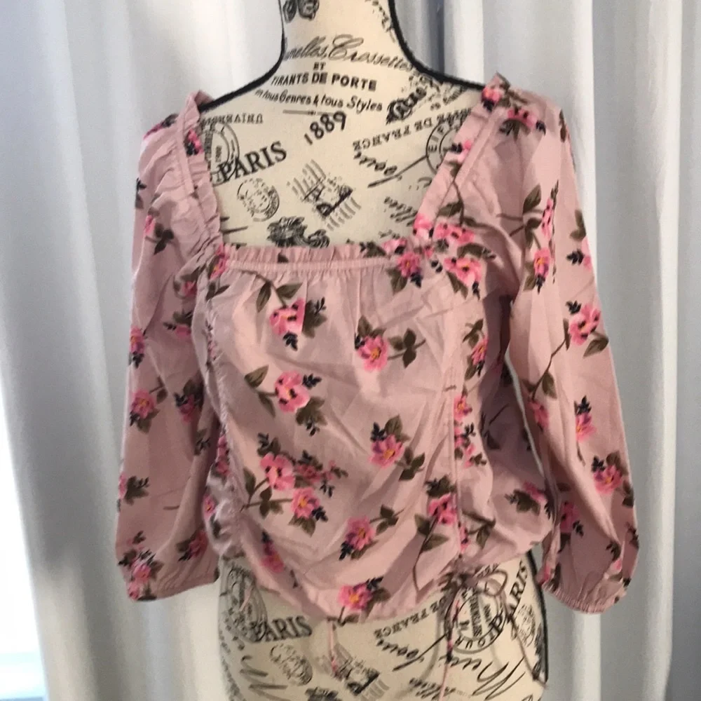 New Sexy Pink Flower Blouse Top square neck